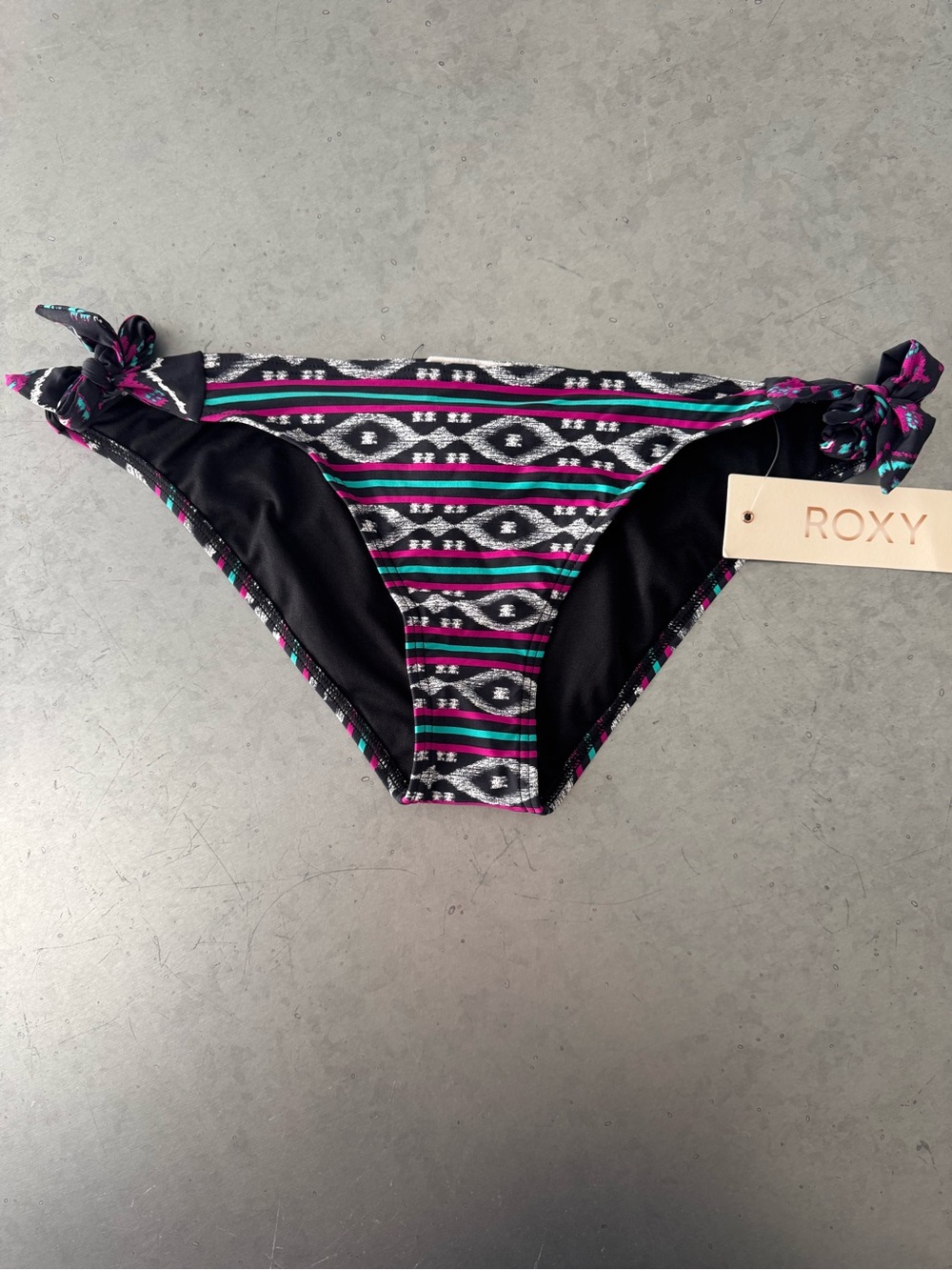 Roxy Black Bikini Bottom with Teal and Purple Accents